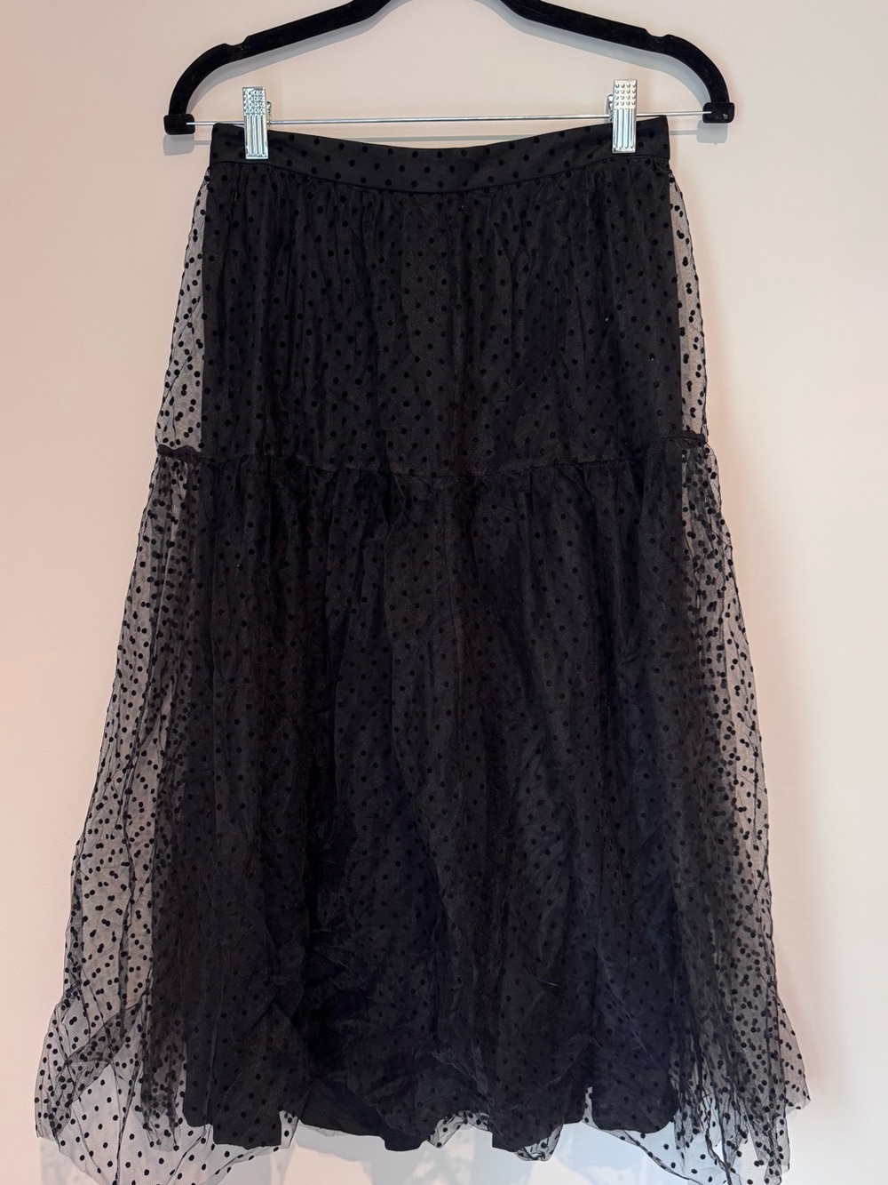 H&M Black Polka Dot Tiered Midi Tulle Skirt
